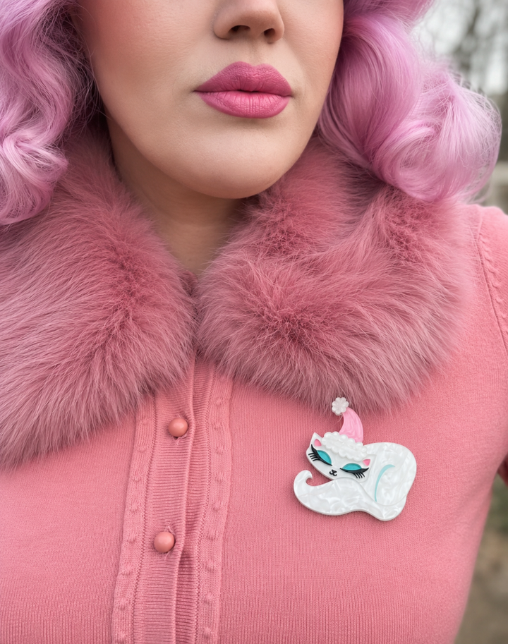 Christmas Cat Nap Brooch by Miss Fluff x Lipstick & Chrome — Cozy Holiday cat pin