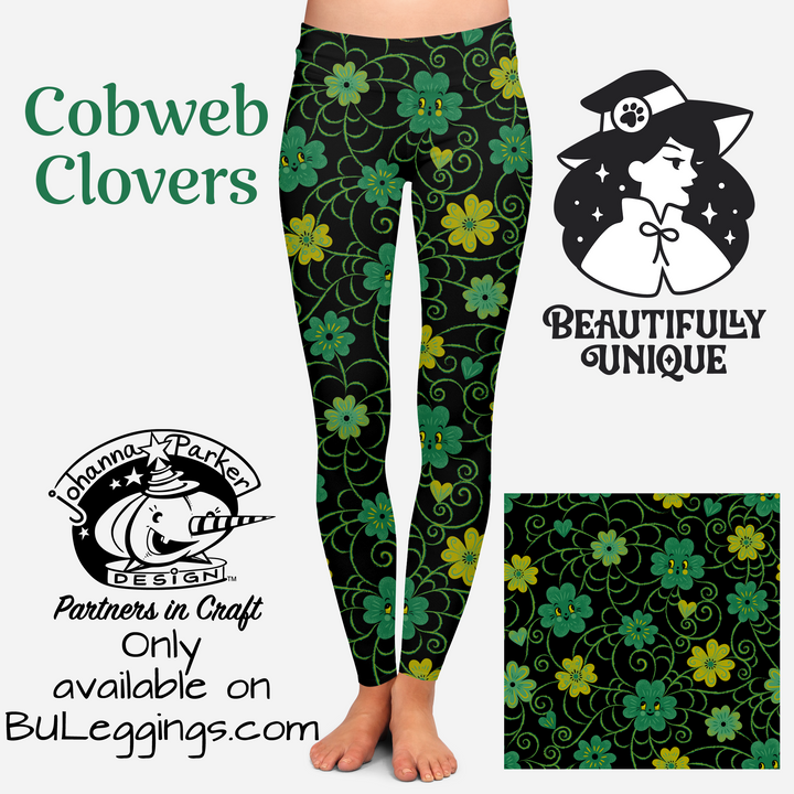 CLEARANCE Cobweb Clovers (Johanna Parker Exclusive) - High-quality Handcrafted Vibrant Leggings