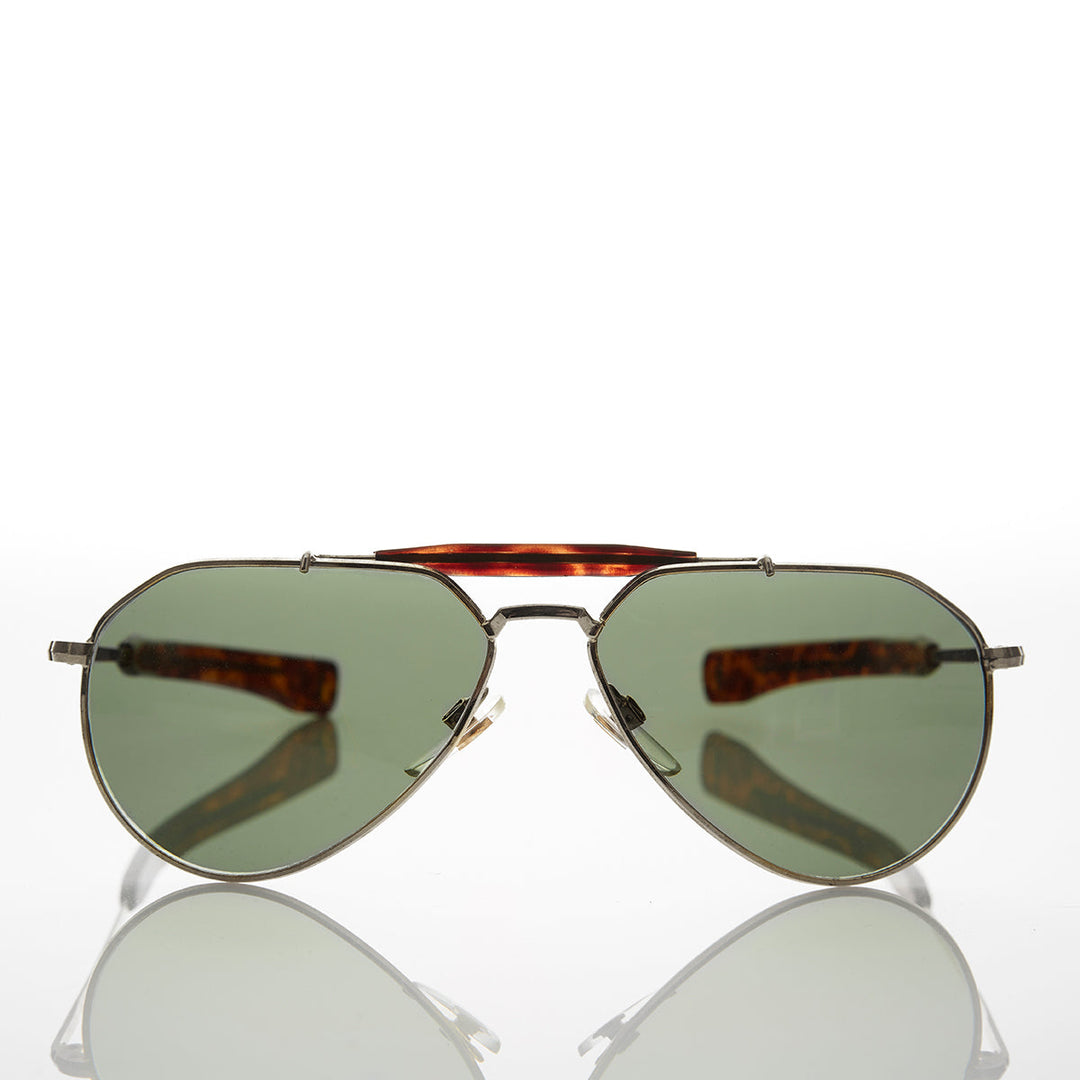 Vintage Aviator Sunglass Glass Lens Paddle Temples - Nolan