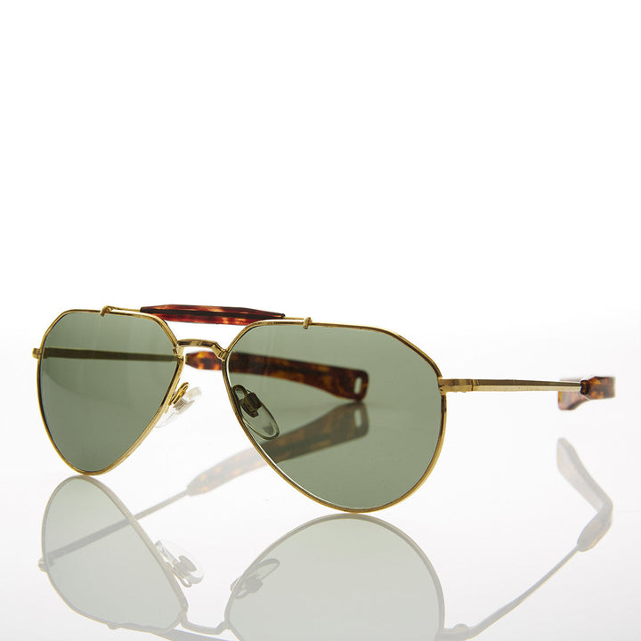 Gold Brow Bar Aviator with Bayonet Temples and Glass Lens - Nolan Gold