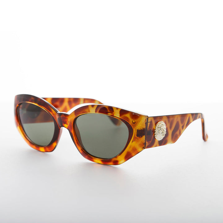 Women's Fashion Cat Eye Sunglass with Gold Emblem - Diva