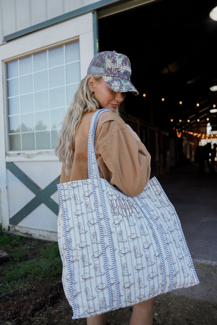 Western Blues Quilted Tote Bag
