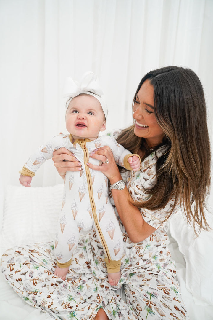 Neutral Coastal Cocktail - Short Sleeve + Pant Pajama Set