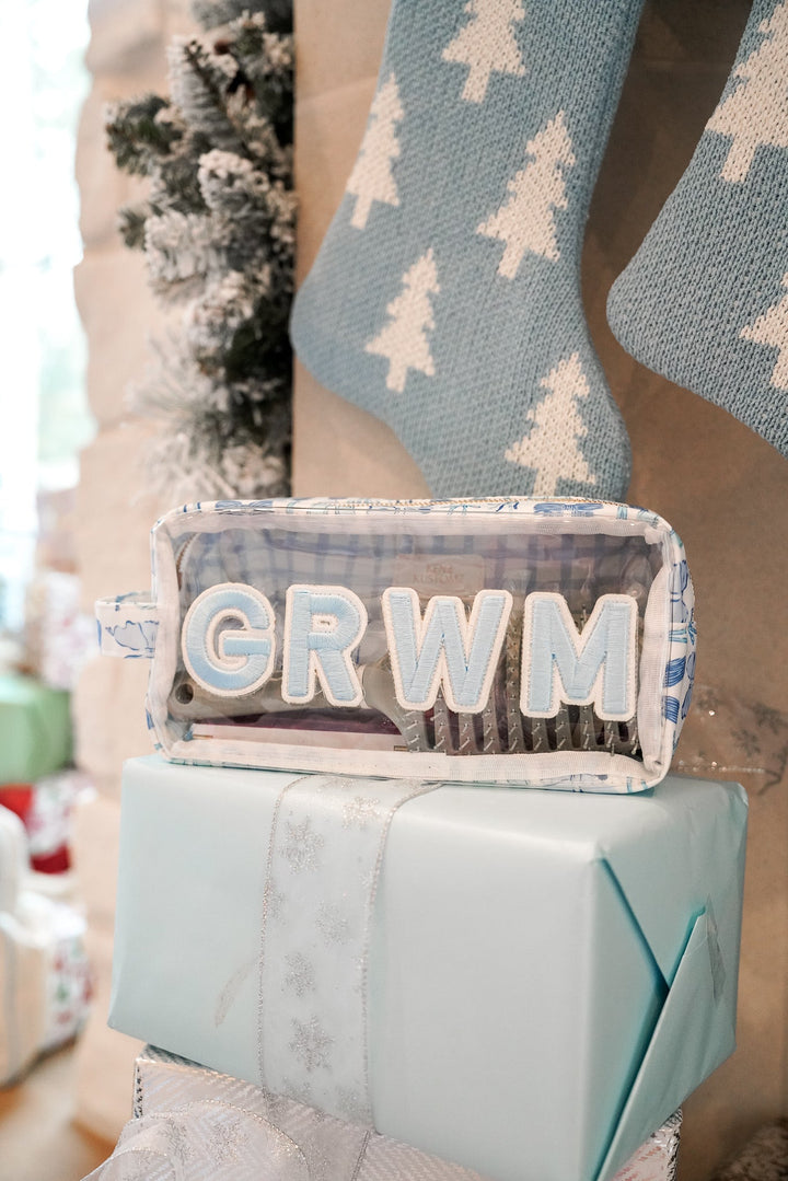 GRWM - Blue Bows Clear Large Makeup Bag