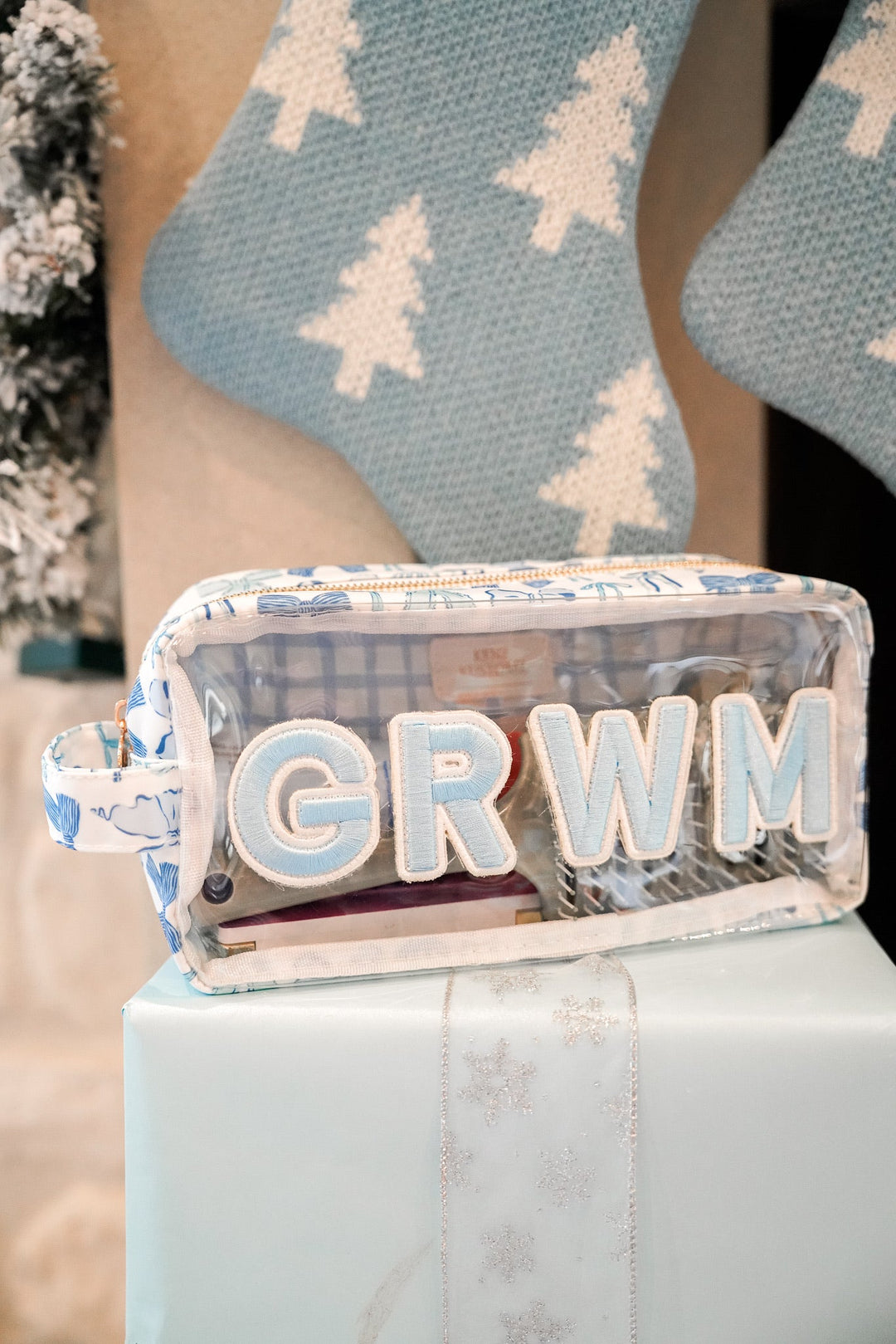 GRWM - Blue Bows Clear Large Makeup Bag