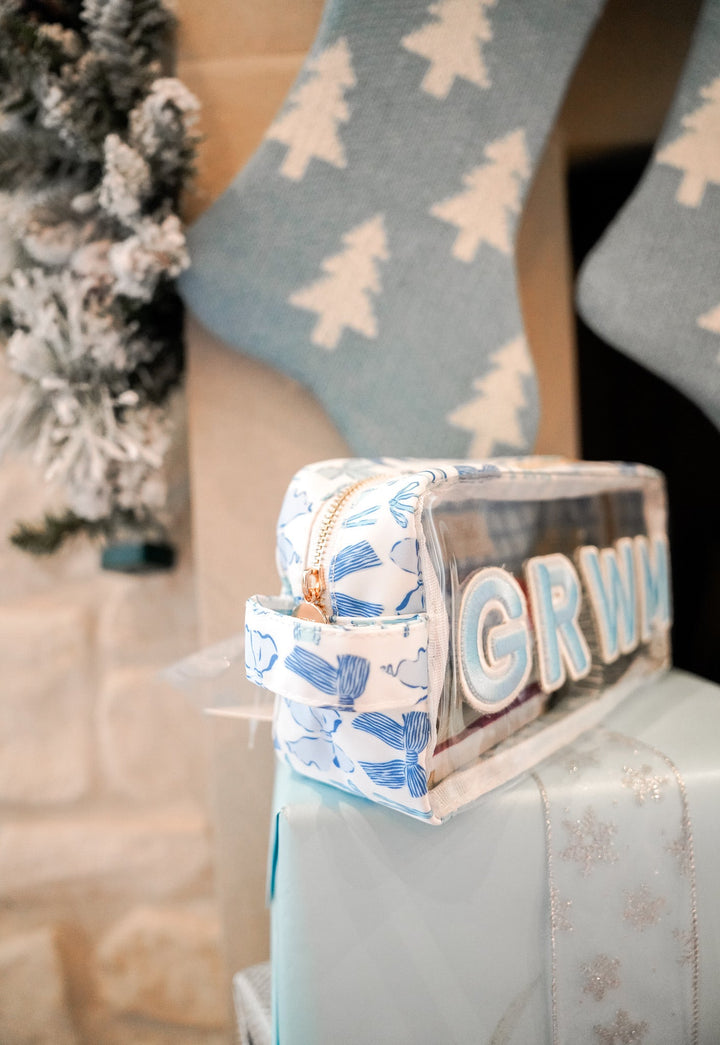 GRWM - Blue Bows Clear Large Makeup Bag