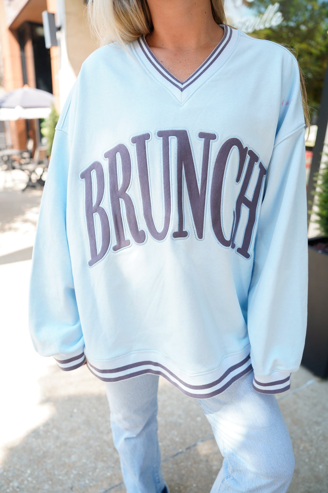 Brunch - Blue Vintage V-Neck Sweatshirt