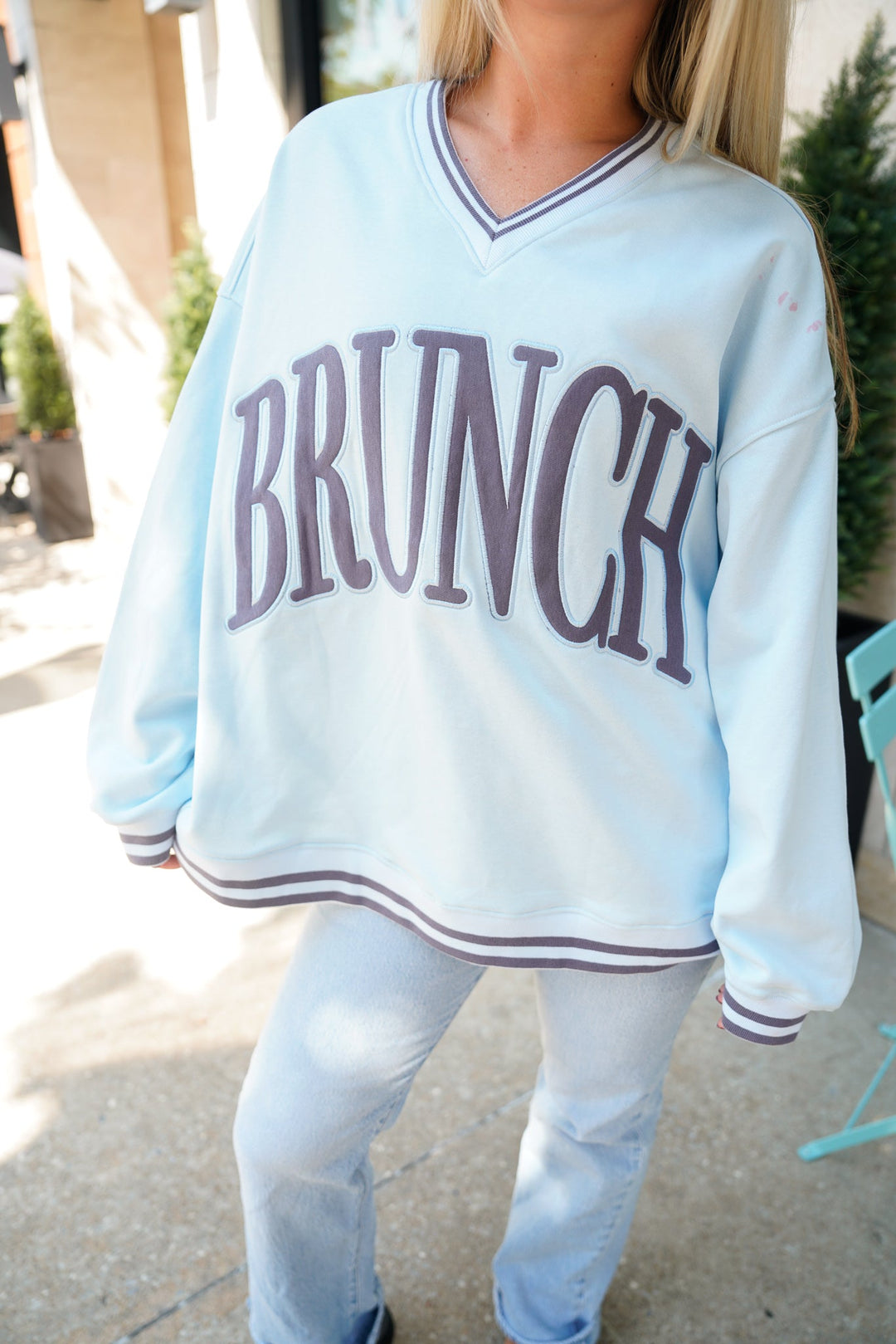 Brunch - Blue Vintage V-Neck Sweatshirt