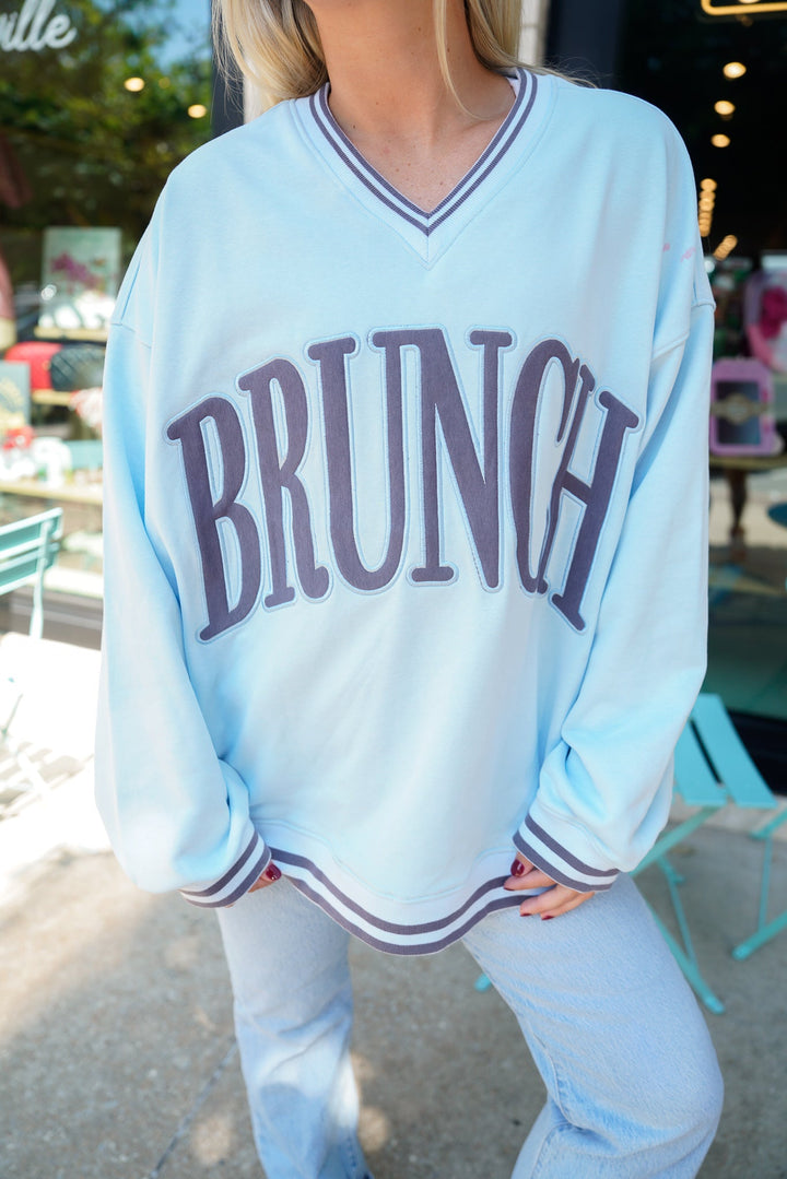 Brunch - Blue Vintage V-Neck Sweatshirt