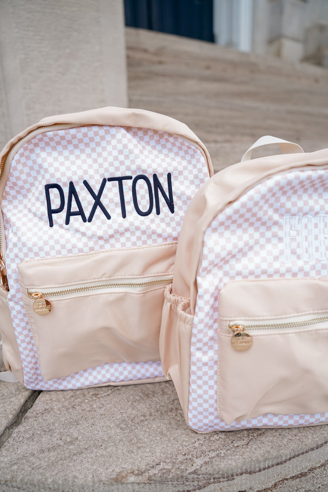 Tan Checkered Backpack