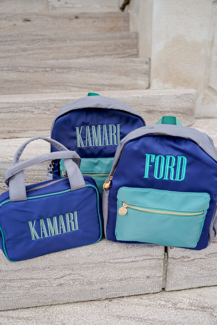 Green, Navy, + Grey Colorblock Backpack