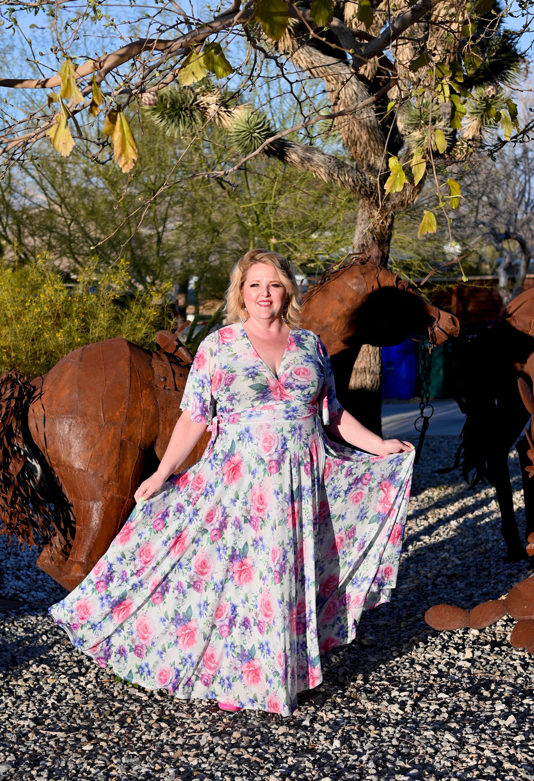 Lydia Wrap Dress in Pink Rose Bouquet Mesh