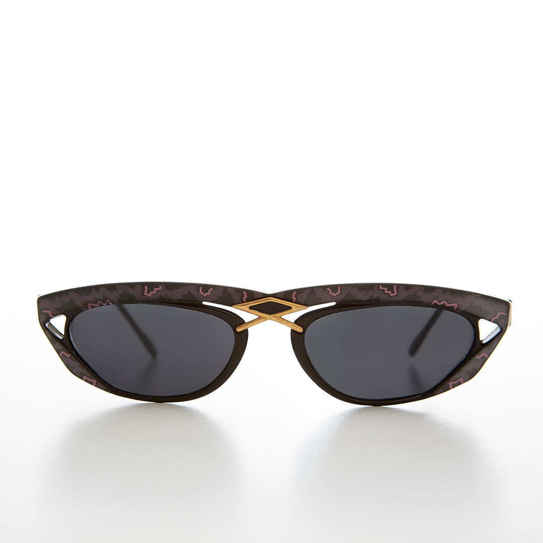 Rectangular 80s Sunglass with Gold Accents - Duran