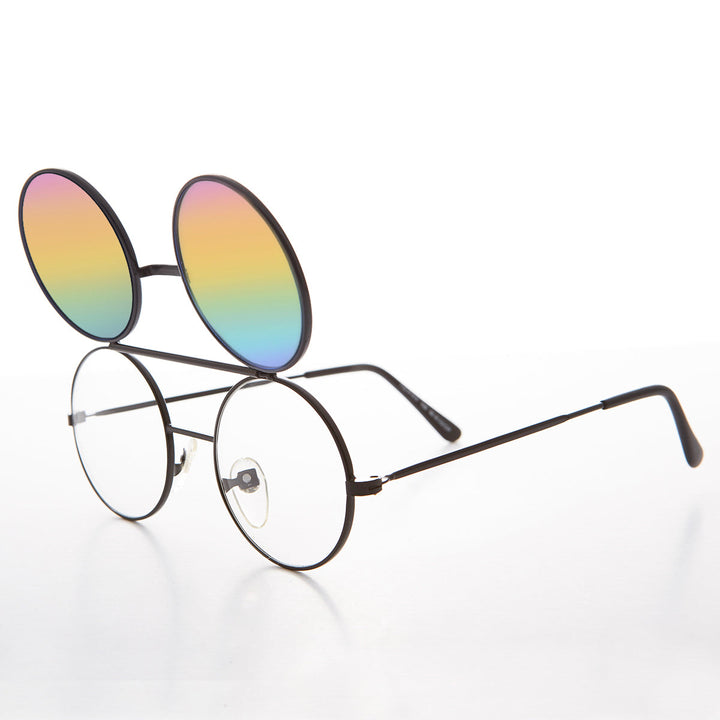 Flip Up Sunglasses with Rainbow Mirror Lens - Flippy
