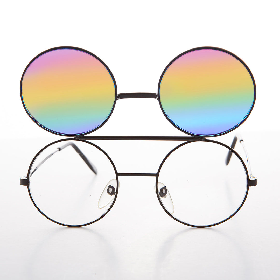 Flip Up Sunglasses with Rainbow Mirror Lens - Flippy