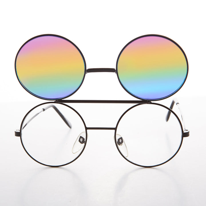 Flip Up Sunglasses with Rainbow Mirror Lens - Flippy