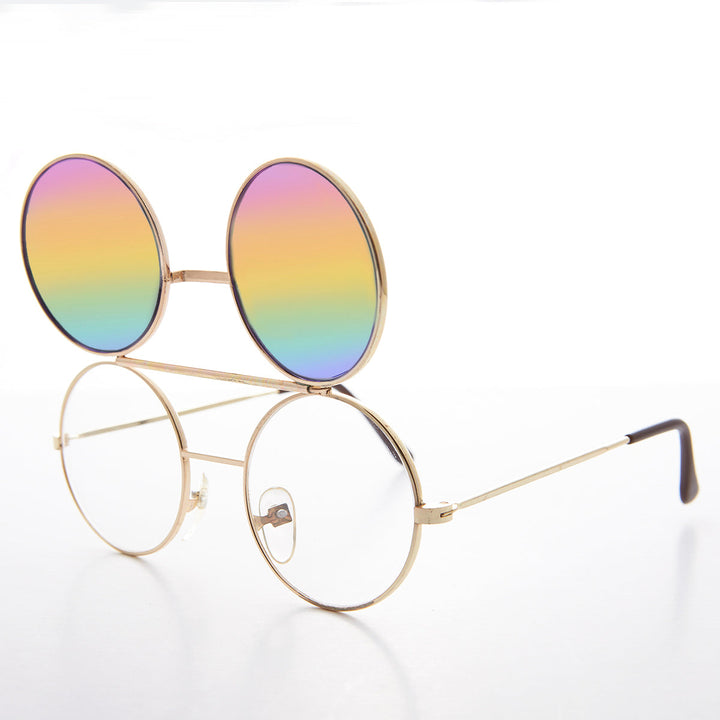 Flip Up Sunglasses with Rainbow Mirror Lens - Flippy
