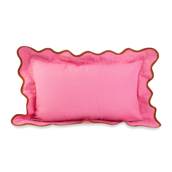 Darcy Linen Lumbar Pillow - Light Pink + Rust - Case Only