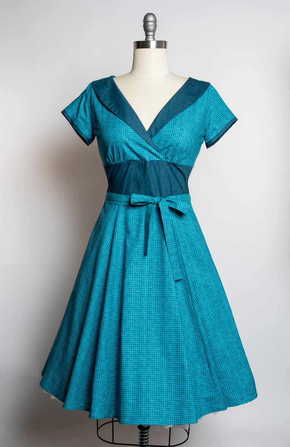 Darla Dress - Mini Houndstooth, Teal Blue