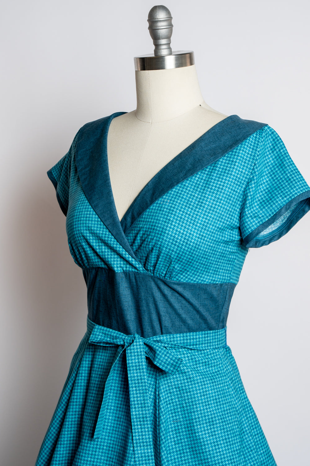 Darla Dress - Mini Houndstooth, Teal Blue