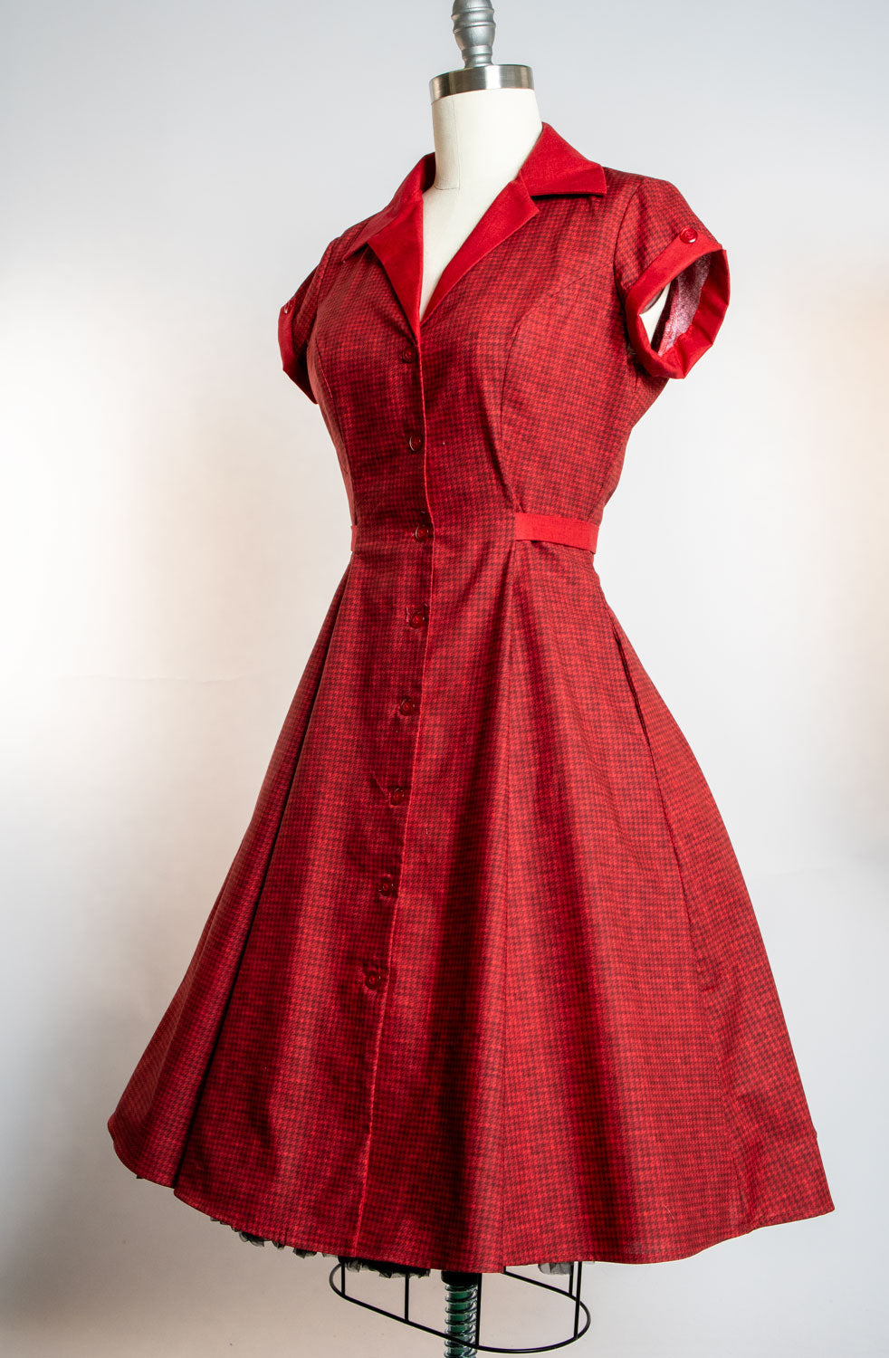 Diner Dress- Mini Houndstooth, Red