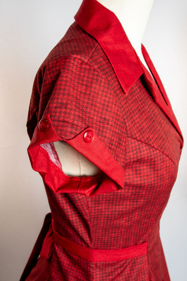 Diner Dress- Mini Houndstooth, Red