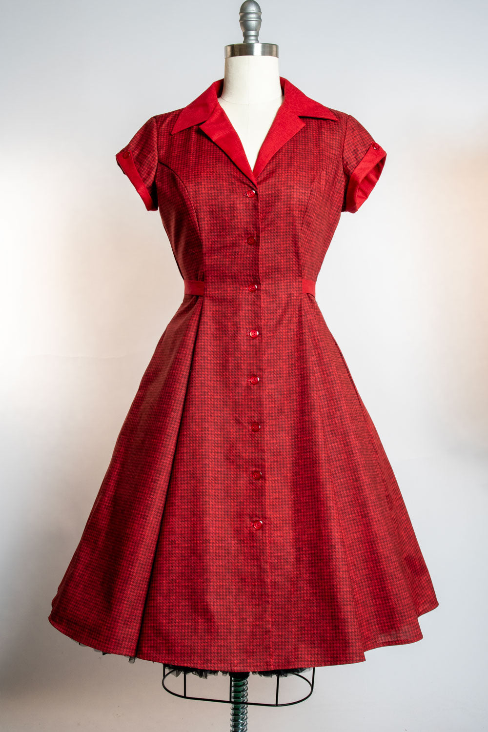 Diner Dress- Mini Houndstooth, Red