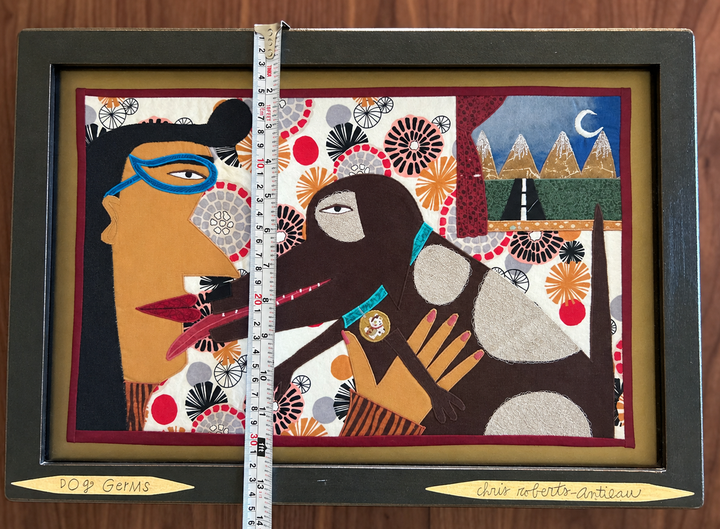 Chris Roberts-Antieau Dog Germs 2019 Original Fabric Applique Folk Art Framed