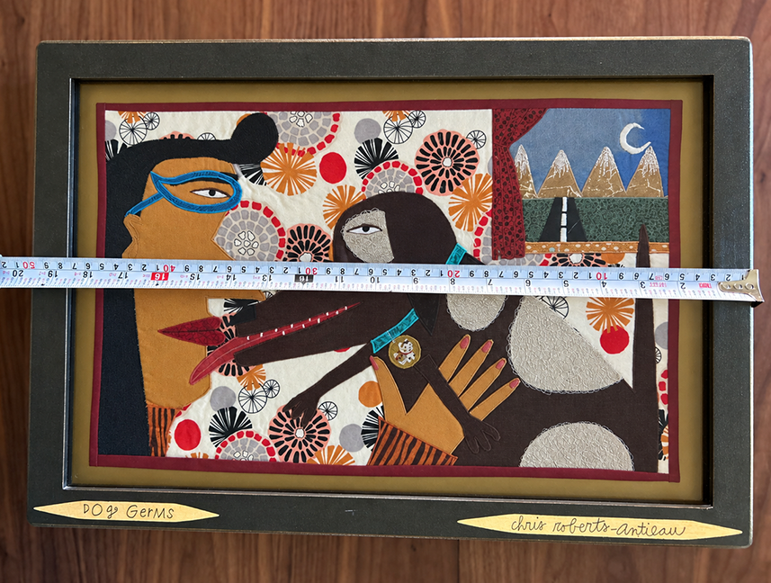 Chris Roberts-Antieau Dog Germs 2019 Original Fabric Applique Folk Art Framed