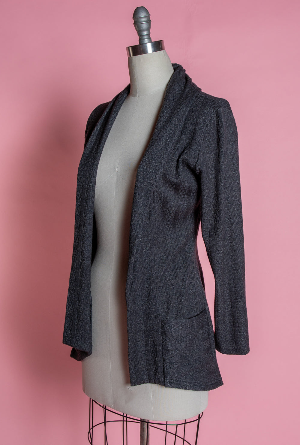 Dreamy Duster -  Pointelle Cable Knit, Heathered Black