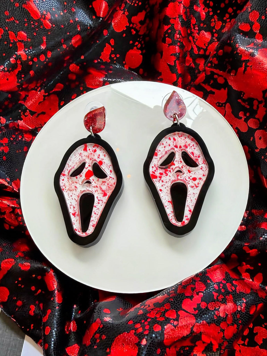 Ghostface Earrings - Slasher Villain Halloween Dangle Jewelry
