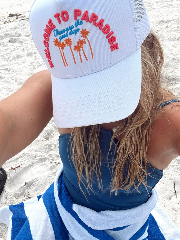 Welcome to Paradise - White Vintage Trucker Hat