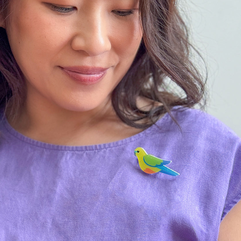 Orange-Bellied Parrot Simplified Mini Brooch by Erstwilder