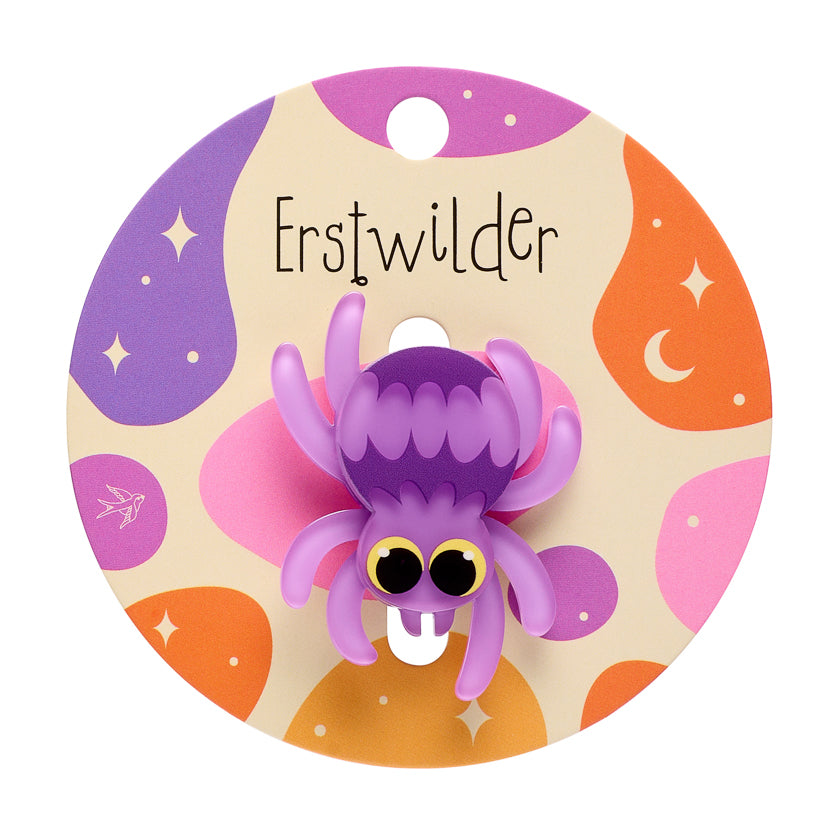 Web Crawler Simplified Mini Brooch by Erstwilder shown with gift box | Midnight Mischief Halloween Collection