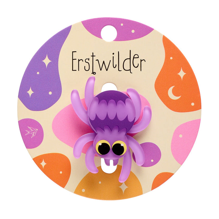 Web Crawler Simplified Mini Brooch by Erstwilder shown with gift box | Midnight Mischief Halloween Collection