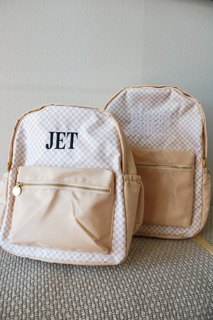 Tan Checkered Backpack