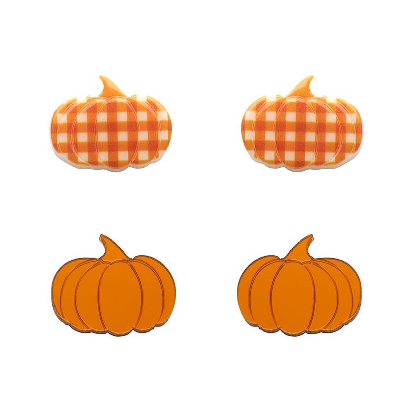 Pumpkin Patch Stud Earrings Set - Orange & Orange Gingham by Erstwilder