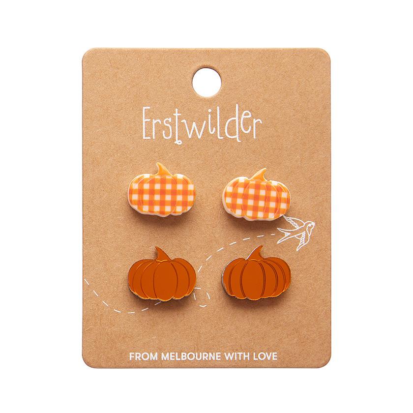 Pumpkin Patch Stud Earrings Set - Orange & Orange Gingham by Erstwilder