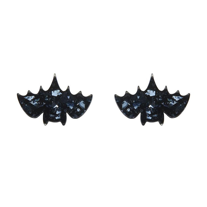 Fang Time Bat Chunky Glitter Stud Earrings – Silver by Erstwilder x Halloween