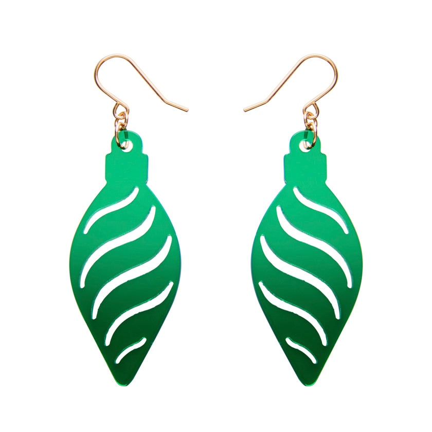Long Bauble Drop Earrings - Green