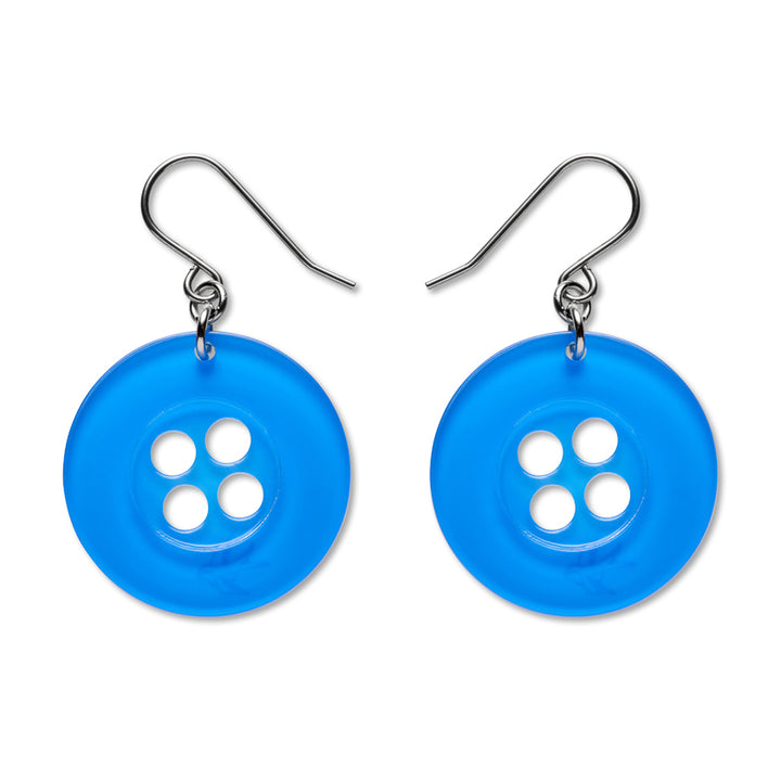Button Drop Earrings - Blue