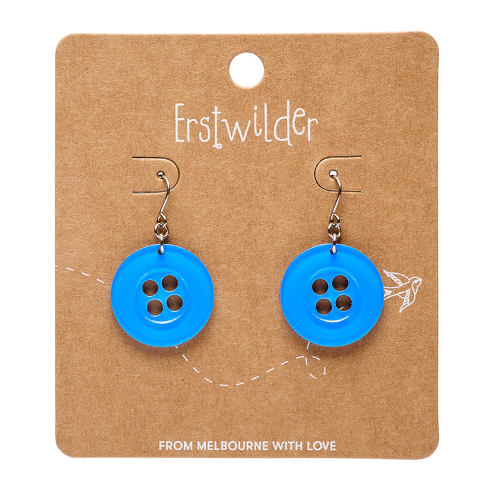Button Drop Earrings - Blue