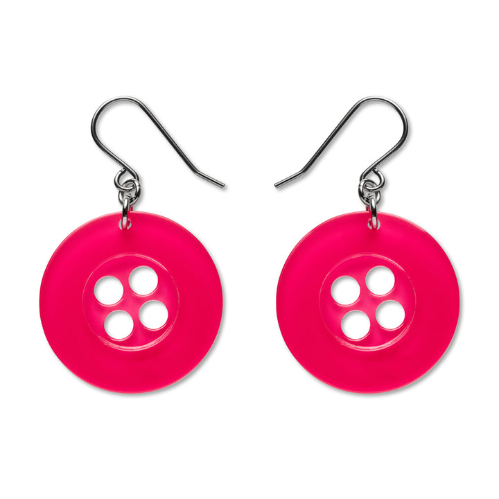 Button Drop Earrings - Pink