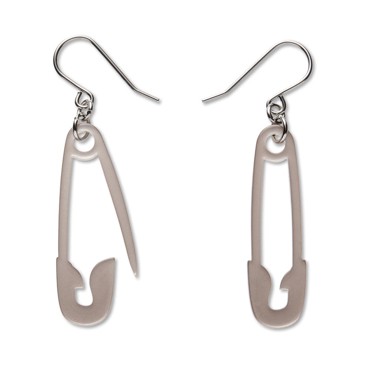 Safety Pin Drop Earrings - Silver