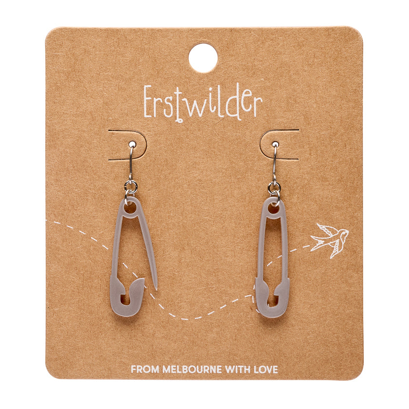 Safety Pin Drop Earrings - Silver