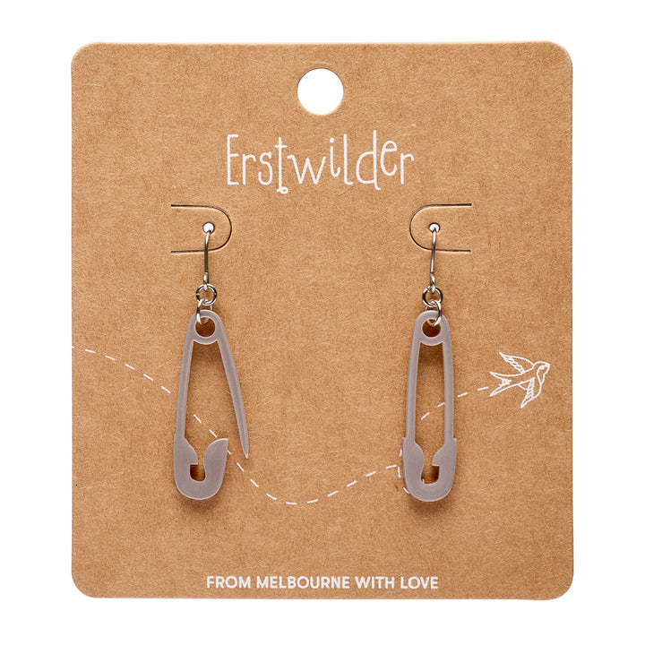 Safety Pin Drop Earrings - Silver
