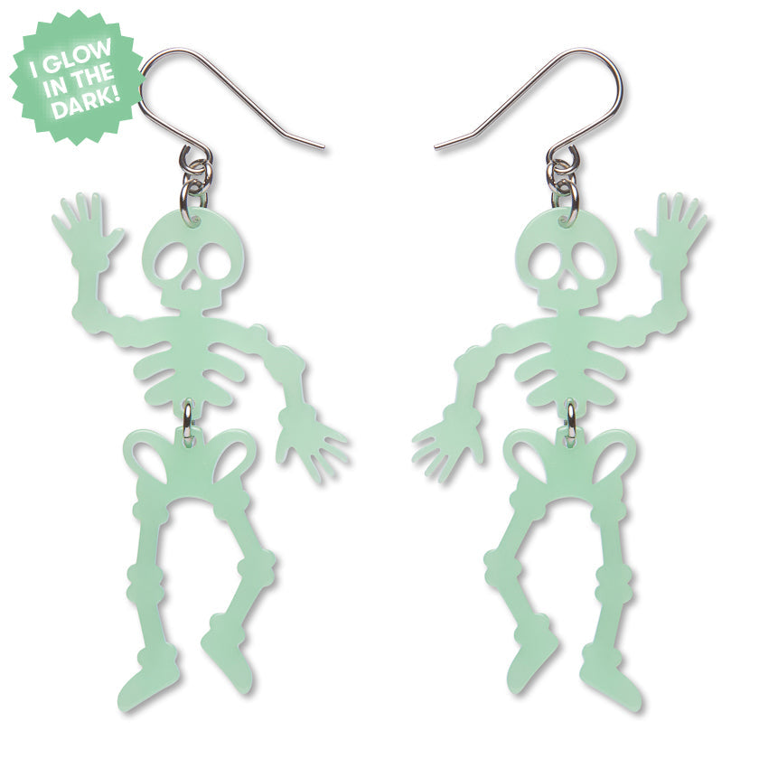 Dancing Skeletons Drop Earrings Glow in the Dark by Erstwilder | Midnight Mischief Halloween Collection