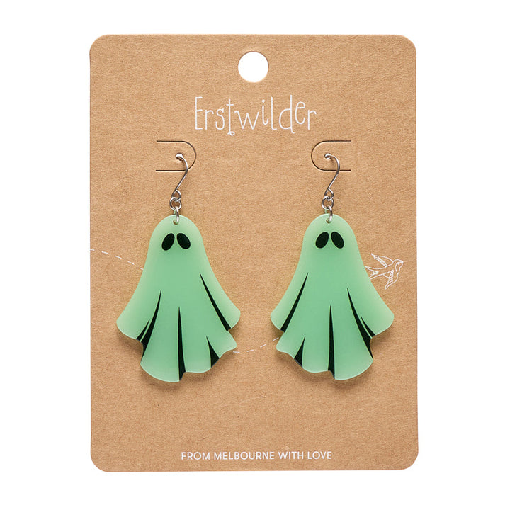 Ghostie Drop Earrings Glow in the Dark by Erstwilder shown with gift box | Midnight Mischief Halloween Collection