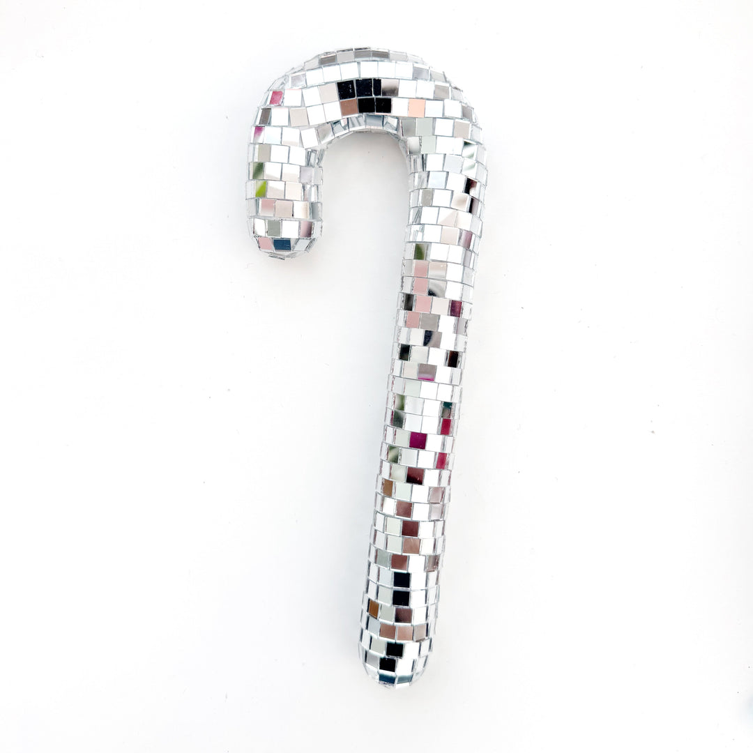 silver disco candy cane ornament
