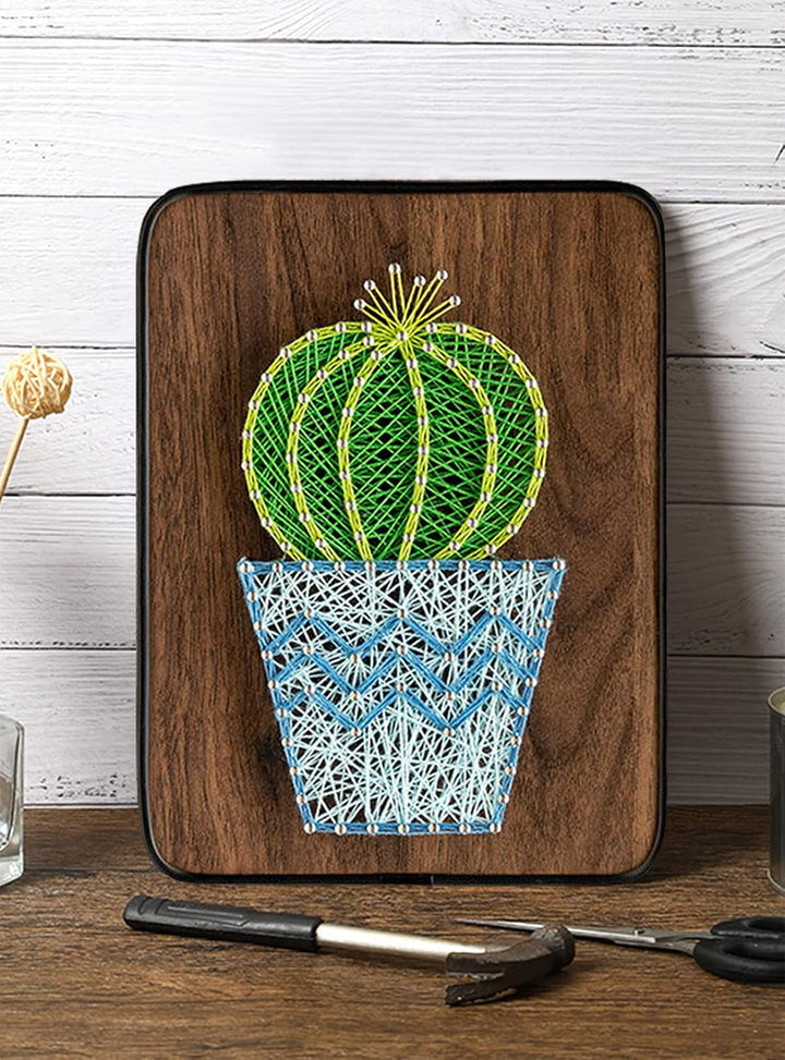 String Art DIY Kit - Potted Cactus. Wizardi Craft Kit F07-M12-3-DH9010